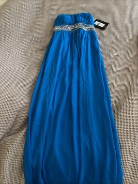JS Boutique Vibrant Blue Strapless Maxi Skirt with Beaded Waistband